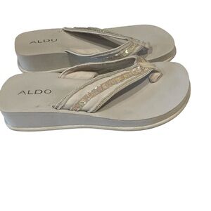 Aldo white embellished platform sandals T-strap slippers summer beach sandals